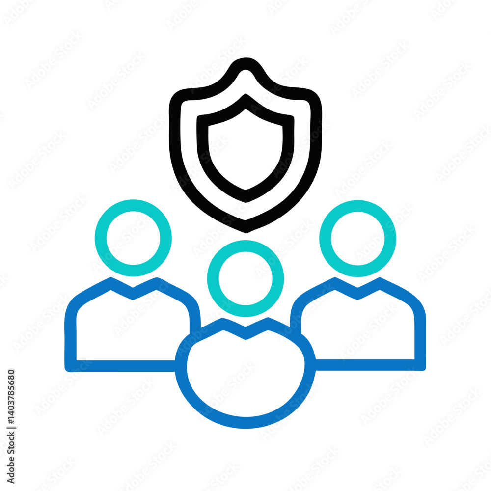 Fototapete users with shield icon representing team security and group data protection