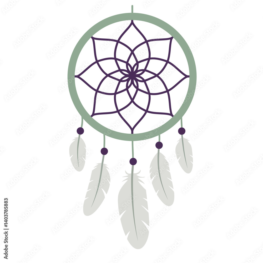 Aufkleber dreamcatcher design featuring feathers and geometric patterns in flat vector art