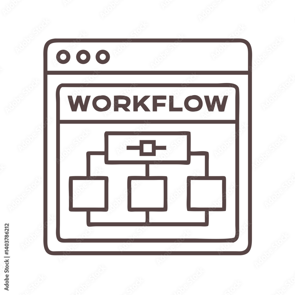 Poster Window Panel with Flowchart Icon Representing Workflow and Process Management
