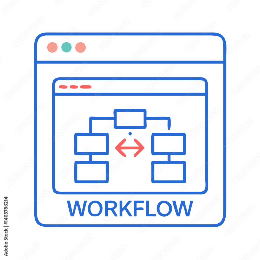 Poster Window Panel with Flowchart Icon Representing Workflow and Process Management