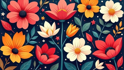 Fototapeta premium Bold, stylized floral shapes arranged in a square grid , floral, leaf