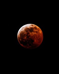 Naklejka premium Ethereal total lunar eclipse casting an orange glow against the night sky astronomical spectacle celestial event cosmic wonder lunar beauty