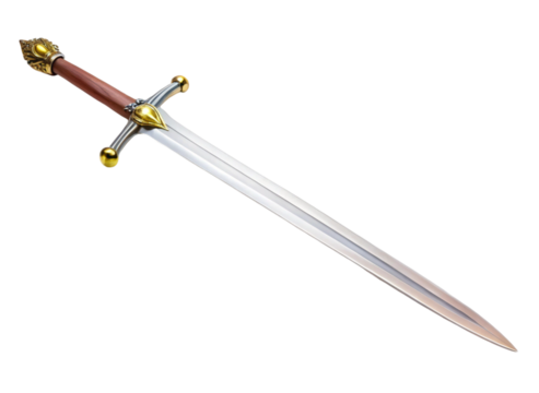 Authentic medieval knight sword with sharp blade, cross guard, and leather handle, symbolizing chivalry and battle
