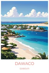 Dawaco Djibouti Travel Poster Flat Illustration Print Decor Gift Canvas Wall Art Gift