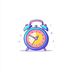 cartoon illustration of colorful alarm clock with bold outlines and vibrant segments, playful graphic icons suitable for kids content or educational design
