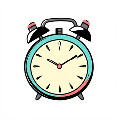 cartoon illustration of colorful alarm clock with bold outlines and vibrant segments, playful graphic icon suitable for kids content or educational design