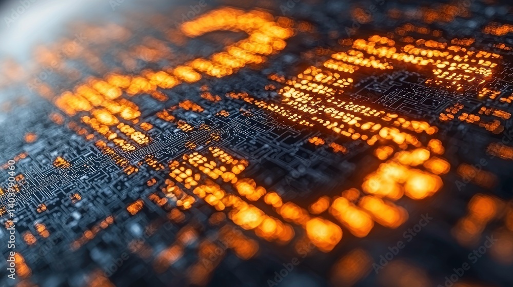 Poster abstract circuit board: glowing digital data streams