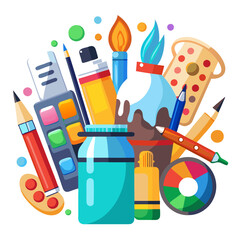 Painting tools elements vector set in cartoon style