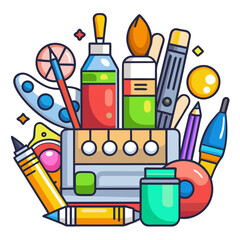 Painting tools elements vector set in cartoon style