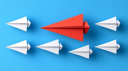 Red Paper Airplane Leading White Ones