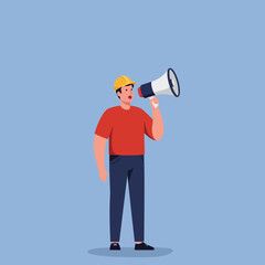 Fototapeta premium Person with megaphone in flat design style vector art