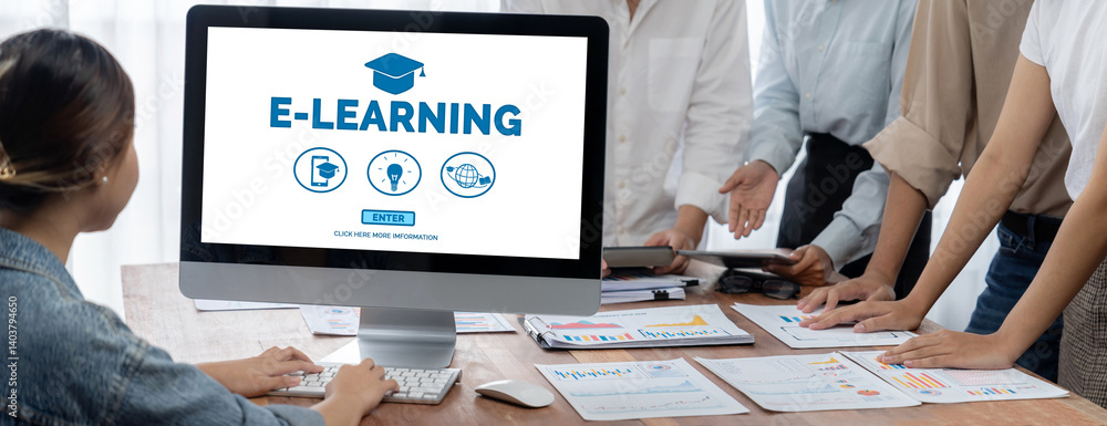 Fototapete e-learning website with brisk sofware for student to study online on the internet network