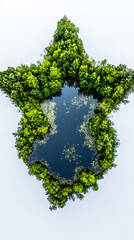 Aerial Scenic Beauty: Tranquil Wilderness of an Idyllic National Park with Vibrant Forests and Serene Freshwater Pond