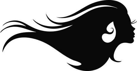 Woman Silhouette, Elegant Profile with Flowing Hair on Transparent Background