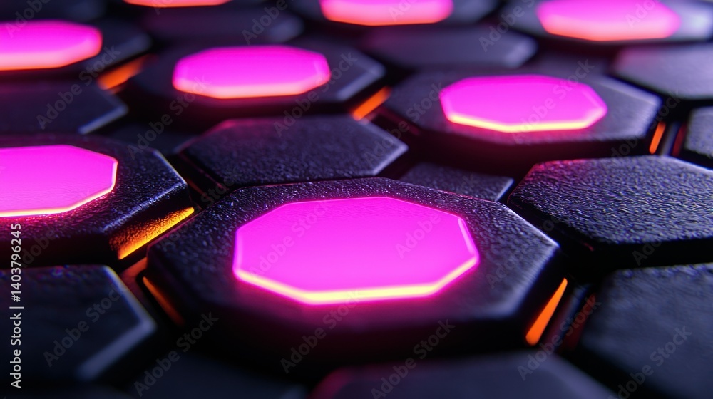Poster abstract hexagonal pattern with glowing pink lights