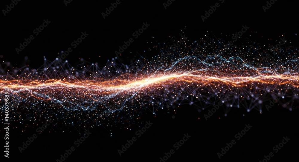 Poster abstract energy wave flow - glowing energy wave with particles flowing, abstract background with ora
