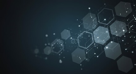 Abstract Hexagon Network Technology - Futuristic background with interconnected hexagons and glowing nodes, ideal for technology, innovation, and network concepts