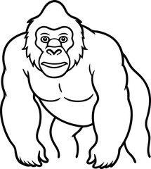 Illustration of a Strong Gorilla Depicted in Black and White Outline

