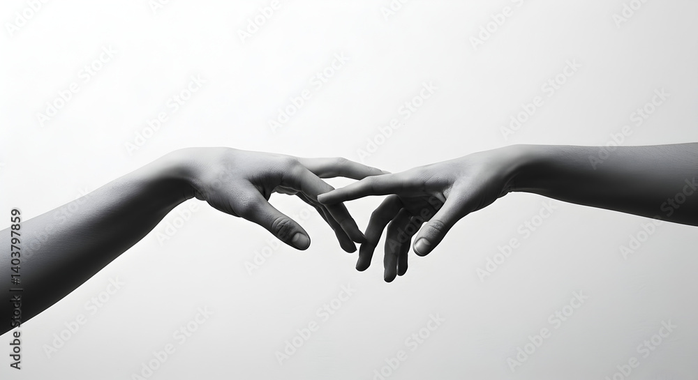 Aufkleber delicate hands touching in grayscale tones showing connection and support on clean background