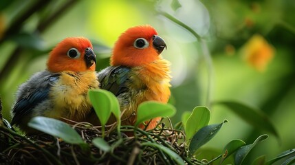 Obraz premium two parrots in the garden