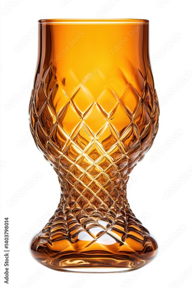 Poster elegant amber glass with intricate diamond pattern on white background creating warm light and shado
