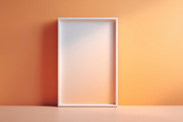 clean image of minimalistic empty frame stands upright against plain pastel-colored wall