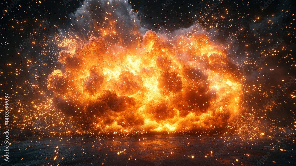 Poster fiery explosion: a digital rendering of explosive power