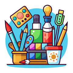 Painting tools elements vector set in cartoon style