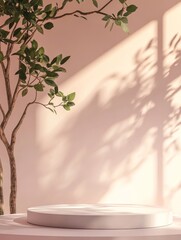 Calm Interior Space With Soft Lighting and Plant Shadows Creating a Serene Atmosphere During the Late Afternoon