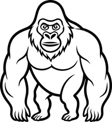 Illustration of a Strong Gorilla Depicted in Black and White Outline


