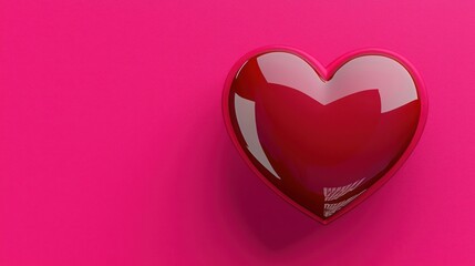 A 3D-rendered heart with a glossy finish and a soft shadow, elegantly placed on a bold hot pink background for a modern minimal aesthetic.