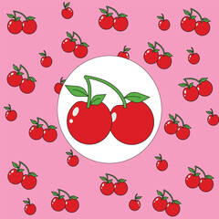 Seamless Cherry Pattern on Pink Background. Cute Fruit Design for Fabric, Wallpaper, and Prints
