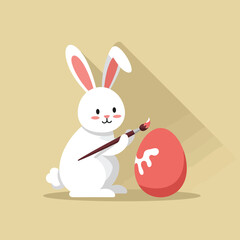 Cute rabbit painting a colorful egg in flat style vector art