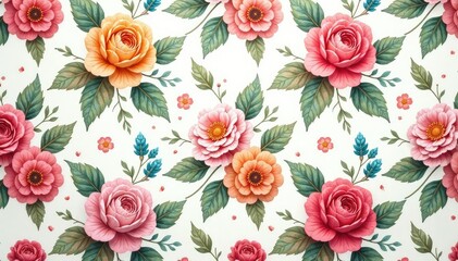 Intricate floral design, pastel hues seamlessly repeat for a dreamy effect , watercolor, plants, beautiful
