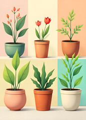 Obraz premium A vibrant illustration showcasing a collection of diverse potted plants, full of life and color.
