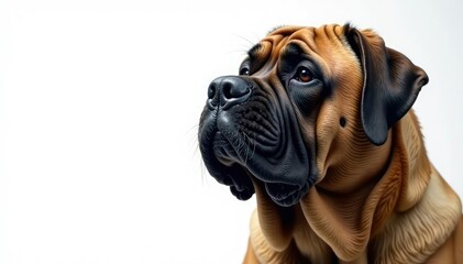 Obraz premium Imposing mastiff, head tilted, pure white backdrop, animal photography, giant, breed standard