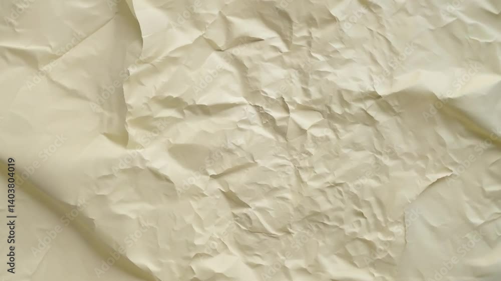 Poster The composition highlights a crumpled sheet of beige paper illuminated by soft natural light, revealing intricate textures and shadows that create a sense of depth.