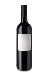 Red wine bottle with blank label - Isolated - paper white label