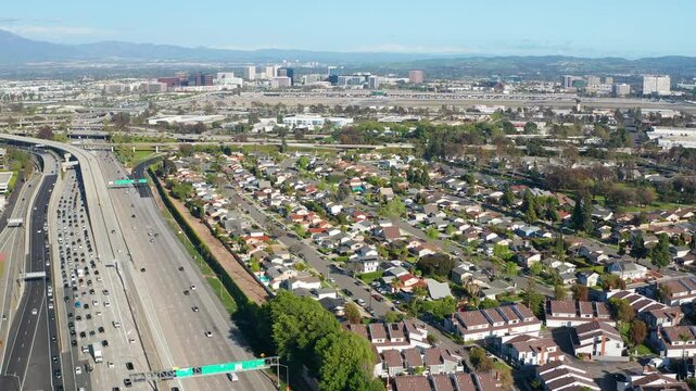 Aerial drone shot view of Orange County Costa Mesa Irvine buildings airport 02