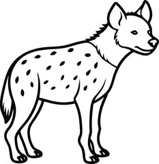 Black and White Illustration of a Standing Spotted Hyena

