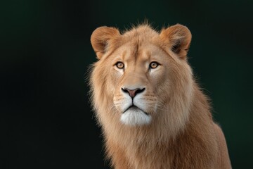 Obraz premium majestic lion with piercing gaze stands against simple green background