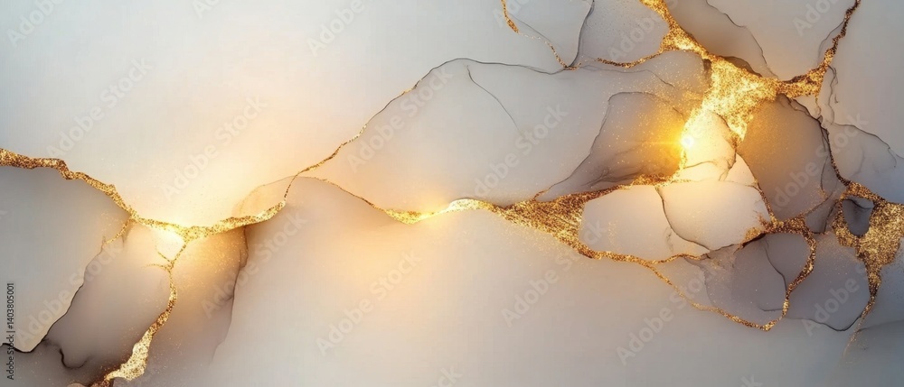 Poster elegant abstract background with golden veins on a light gray marble texture creating a luxurious an