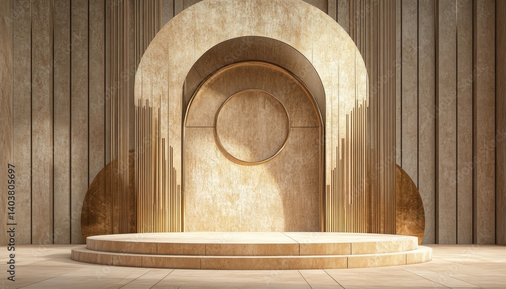 Poster elegant marble display with golden accents set against a textured background in a modern decorative 
