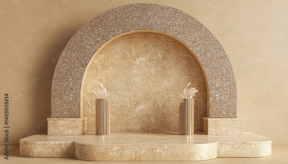 Poster elegant marble display with golden accents set against a textured background in a modern decorative 