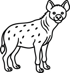 Black and White Illustration of a Standing Spotted Hyena

