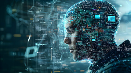 Digital Futuristic Profile View Of Person With Glowing Interface