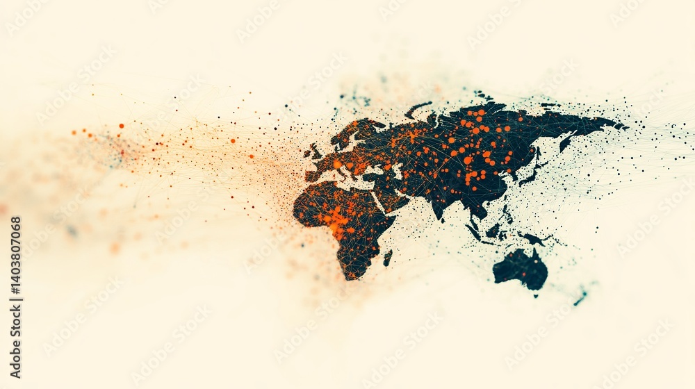 Poster digital world map network connection data visualization technology abstract background concept desig