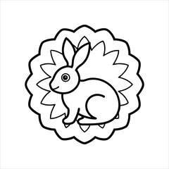 Cute Bunny on Mandala Minimalist Easter Line Art Vector