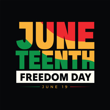 Juneteenth template design with bold typography in green, yellow and red color. African American black people Freedom Day celebrate on June 19. Juneteenth banner, poster, template. Vector illustration