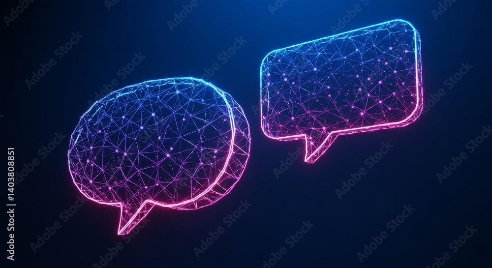 Poster communication bubbles - abstract of two glowing speech bubbles, representing communication and conne
